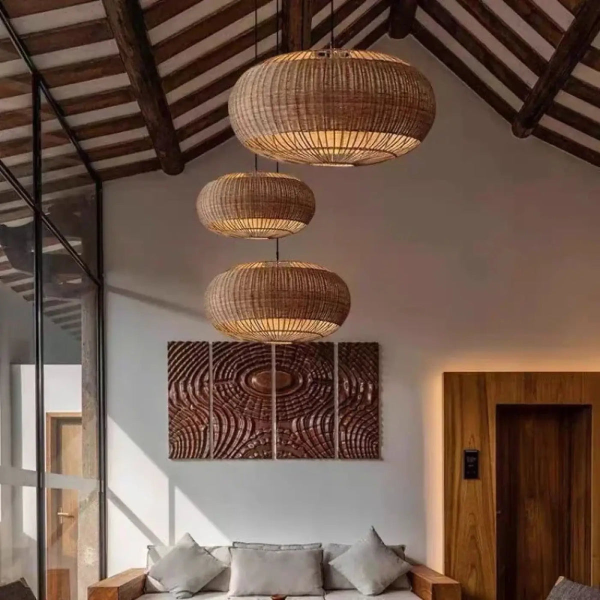 Lampa Wisząca Boho z Rattanu w Kształcie Elipsy