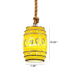 Lampa Wisząca Industrialna w Kształcie Beczki z Liną Konopną