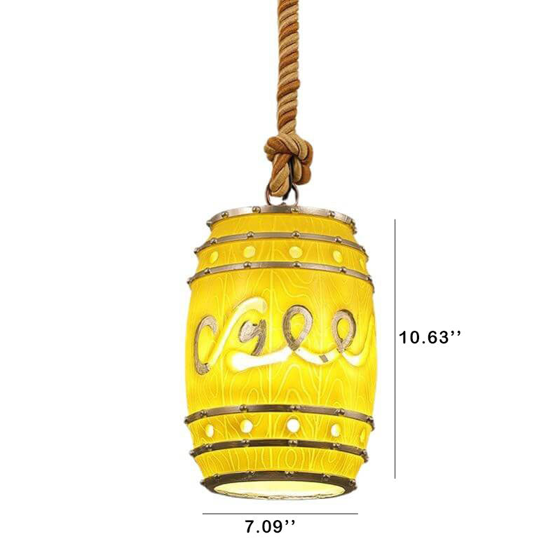 Lampa Wisząca Industrialna w Kształcie Beczki z Liną Konopną