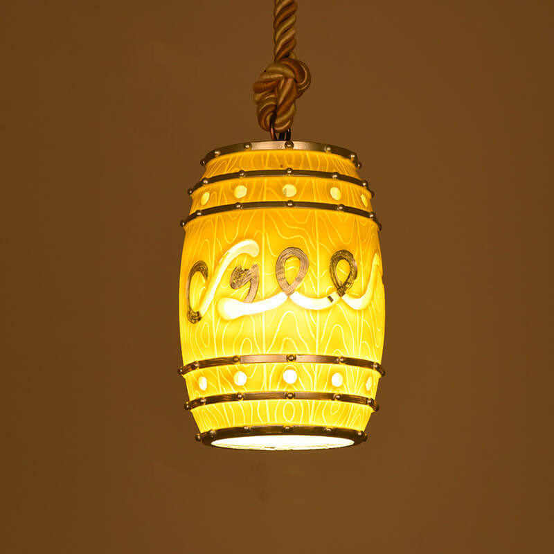 Lampa Wisząca Industrialna w Kształcie Beczki z Liną Konopną ##POS:14##