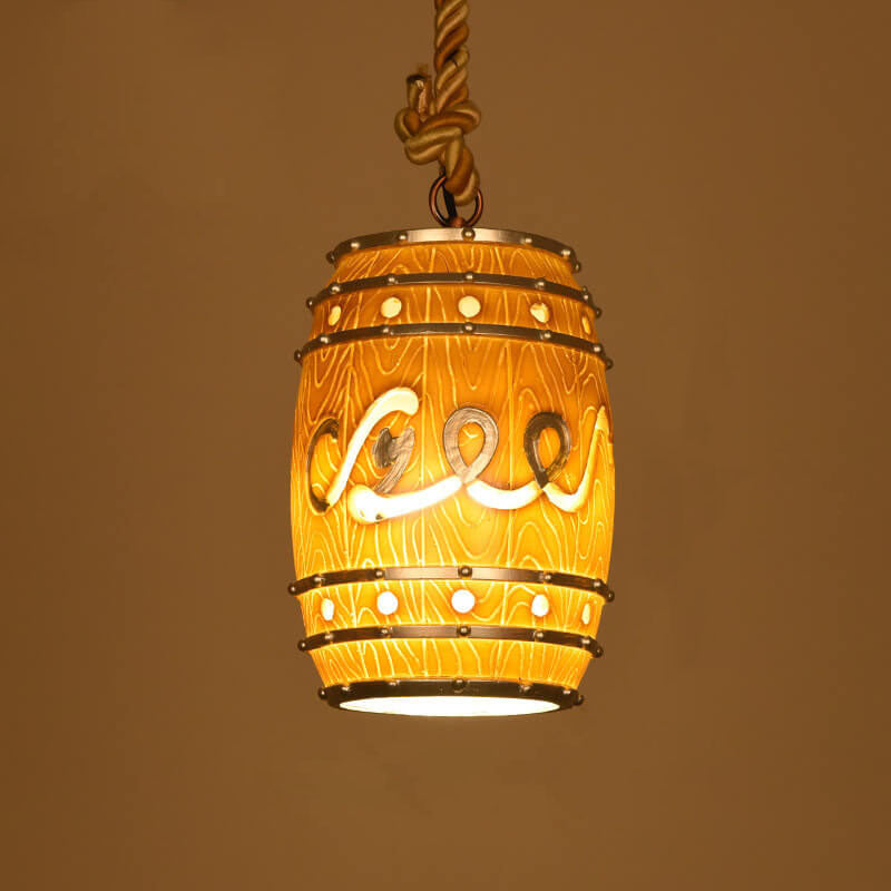 Lampa Wisząca Industrialna w Kształcie Beczki z Liną Konopną