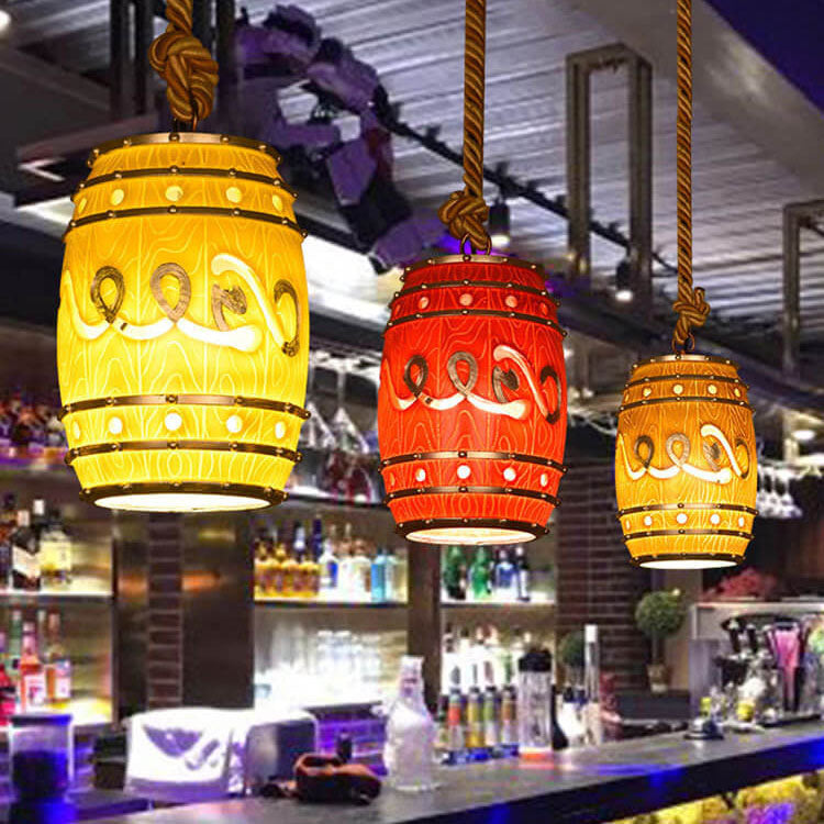 Lampa Wisząca Industrialna w Kształcie Beczki z Liną Konopną