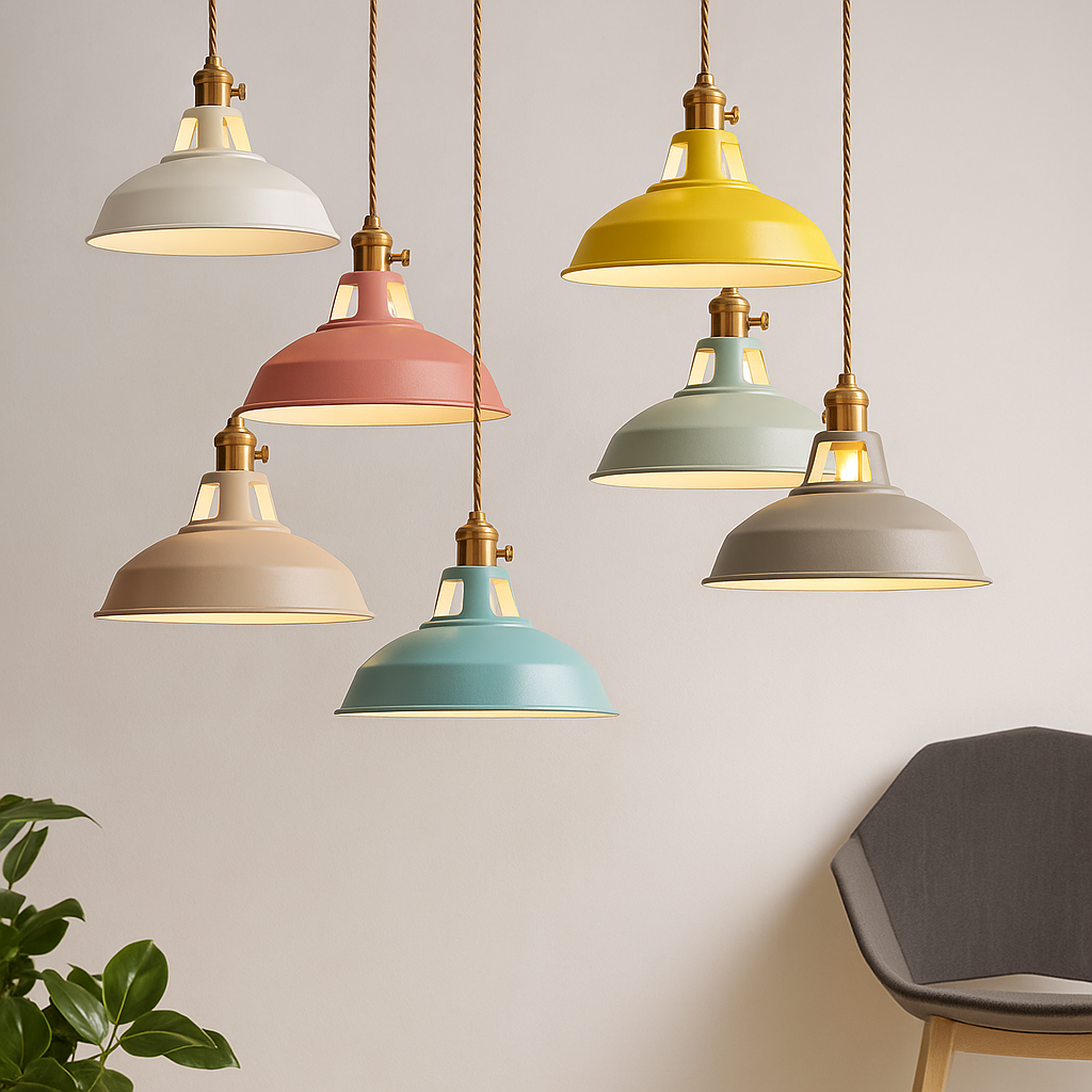 Lampa Wisząca Industrialna z Kolorowym Kloszem Metalowym