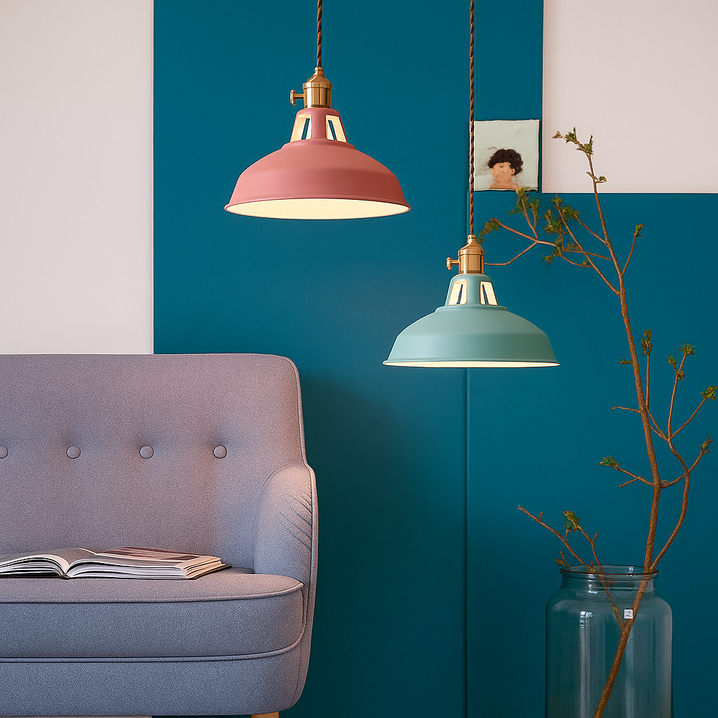 Lampa Wisząca Industrialna z Kolorowym Kloszem Metalowym ##POS:9##