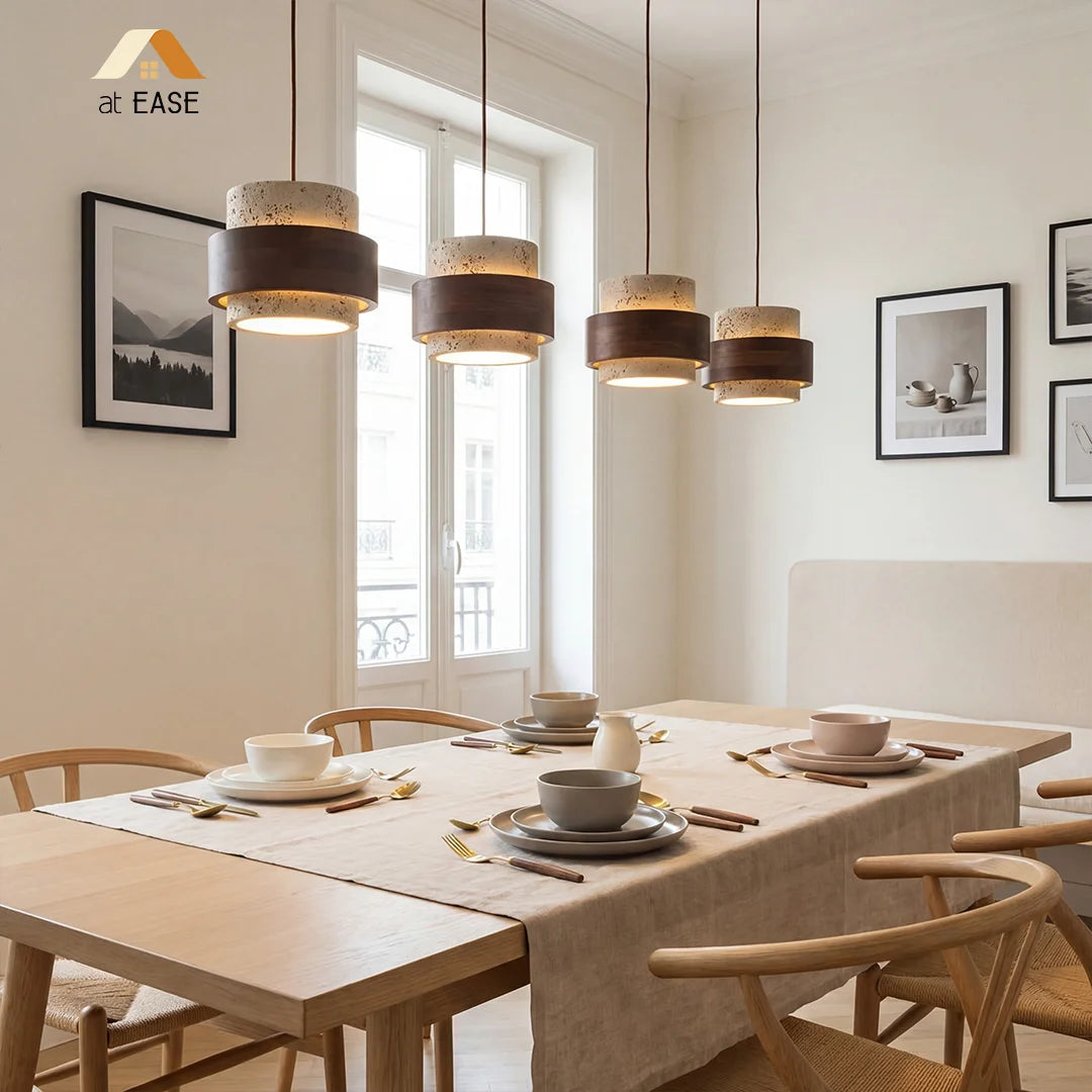 Lampa Wisząca Japandi Cylindryczna z Kamiennym Kloszem