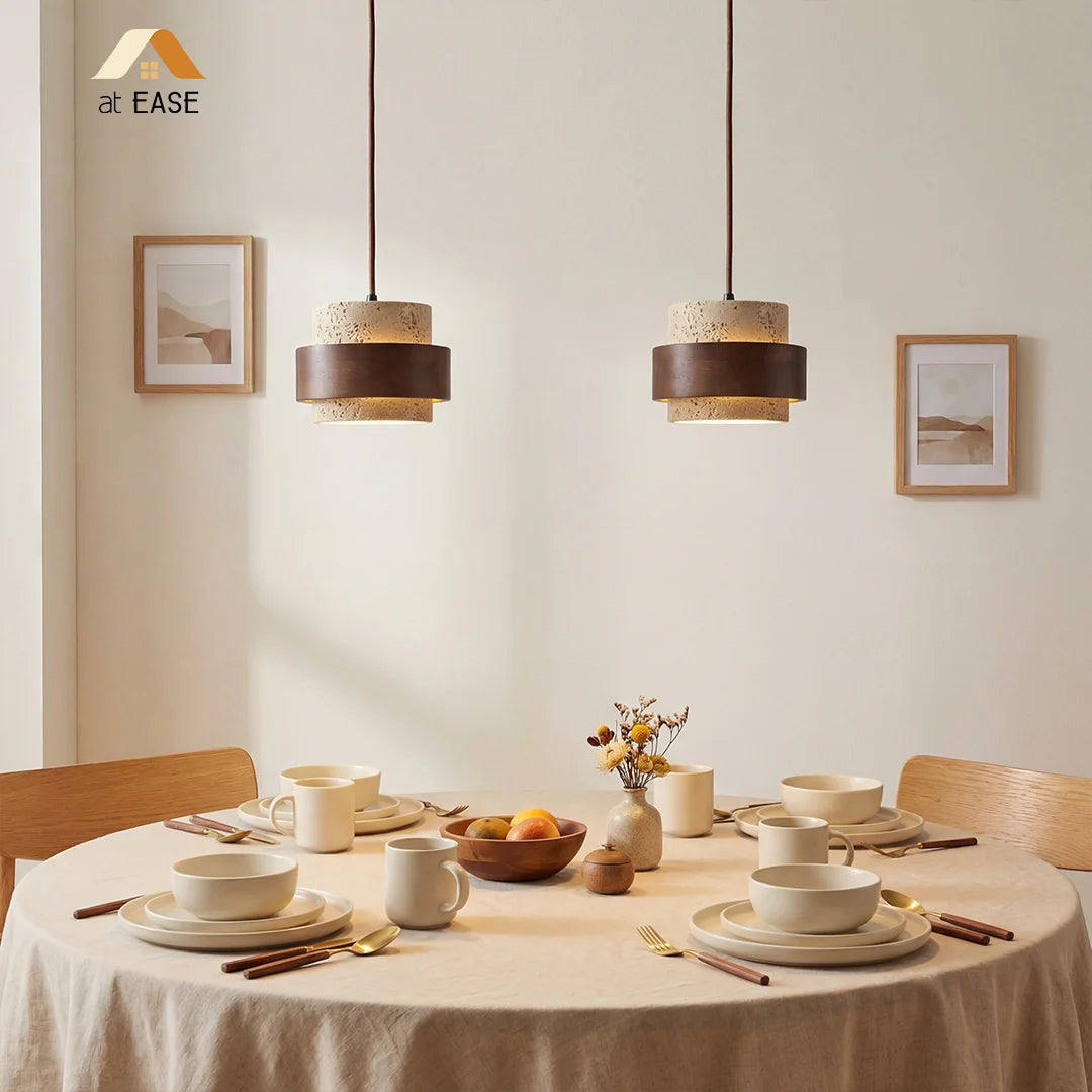 Lampa Wisząca Japandi Cylindryczna z Kamiennym Kloszem