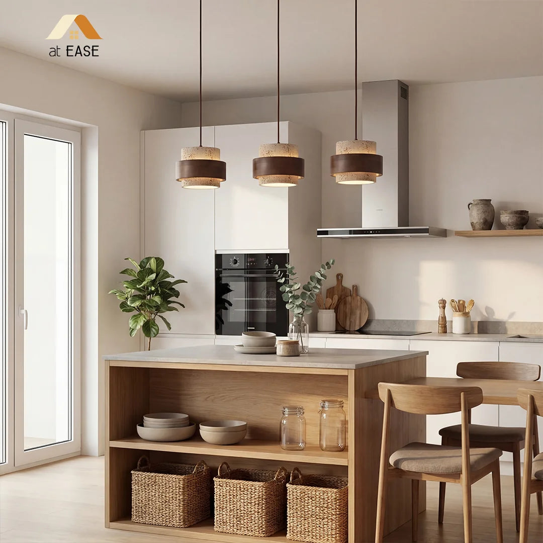 Lampa Wisząca Japandi Cylindryczna z Kamiennym Kloszem