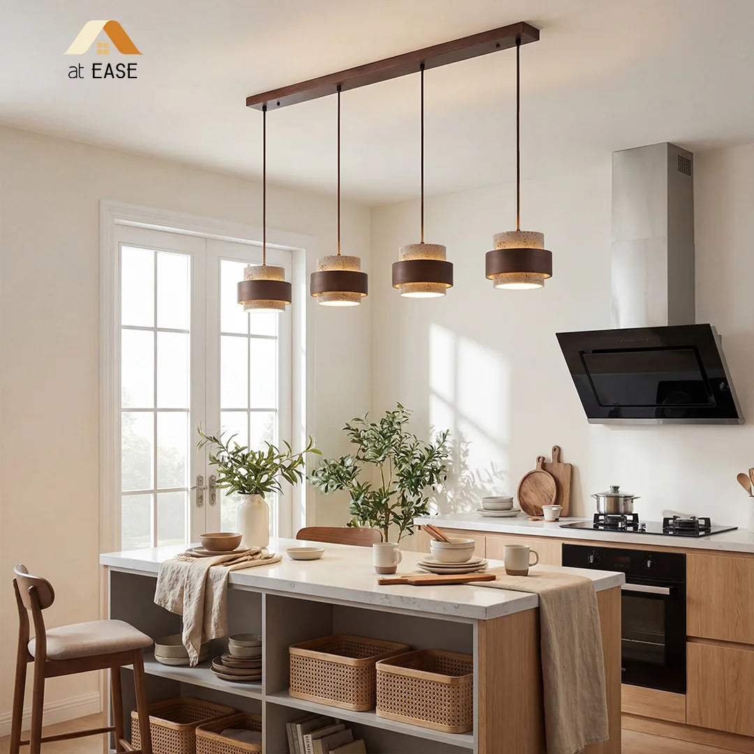 Lampa Wisząca Japandi Cylindryczna z Kamiennym Kloszem