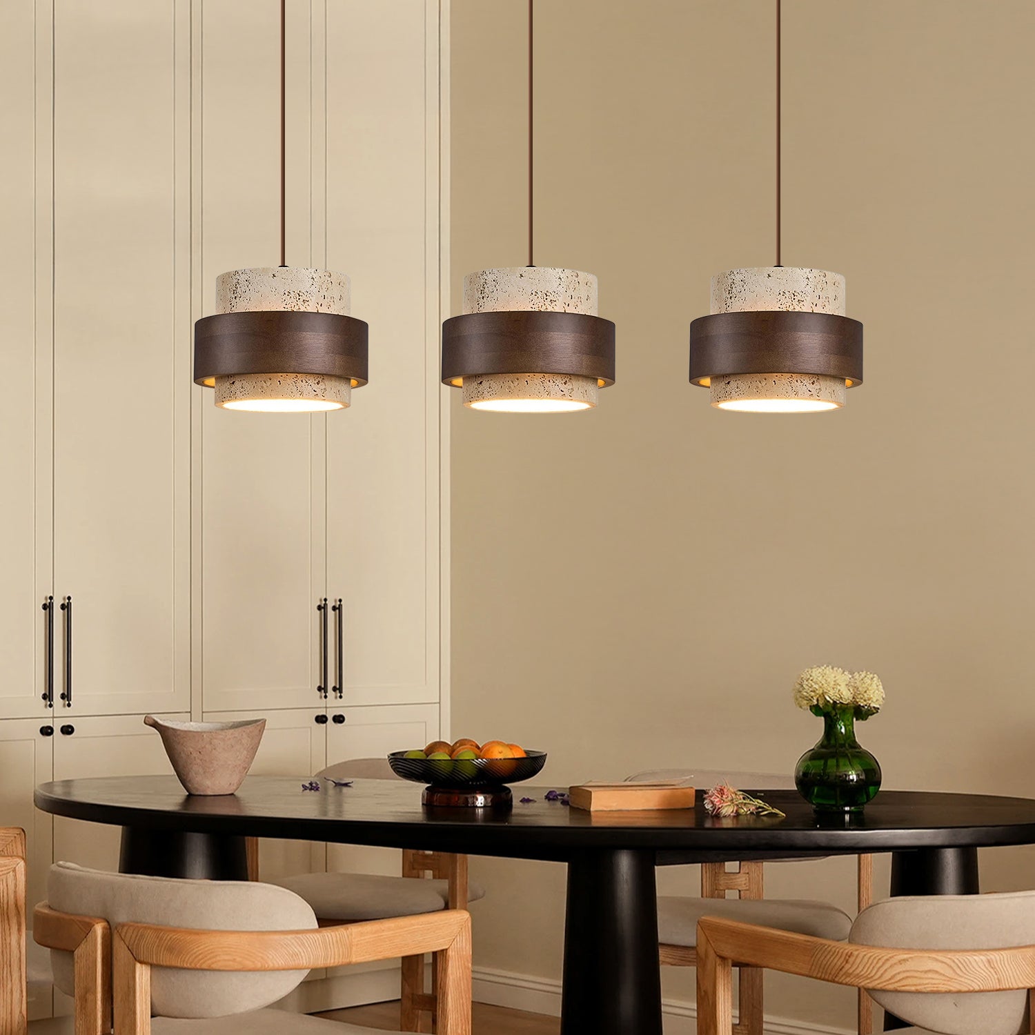 Lampa Wisząca Japandi Cylindryczna z Kamiennym Kloszem