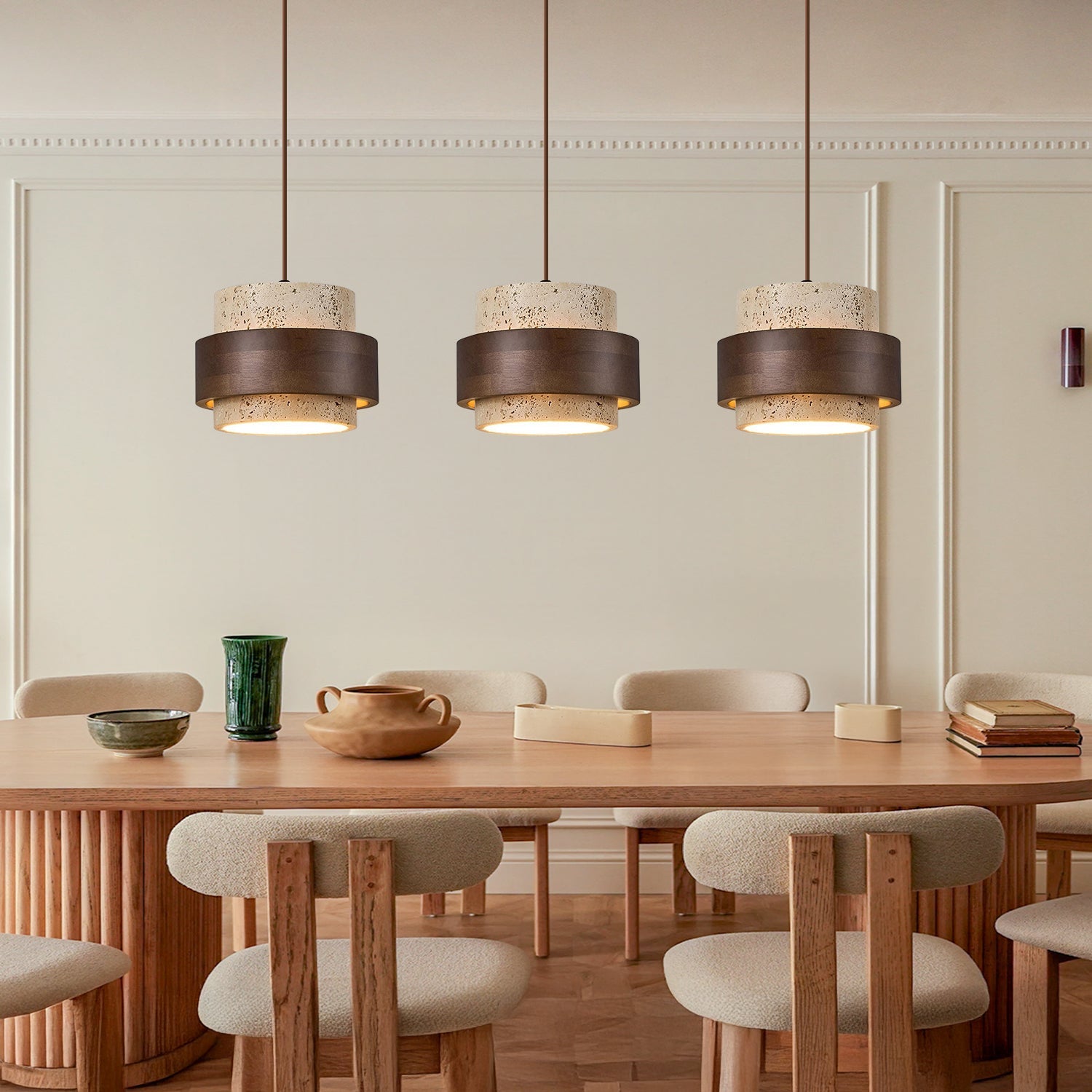 Lampa Wisząca Japandi Cylindryczna z Kamiennym Kloszem