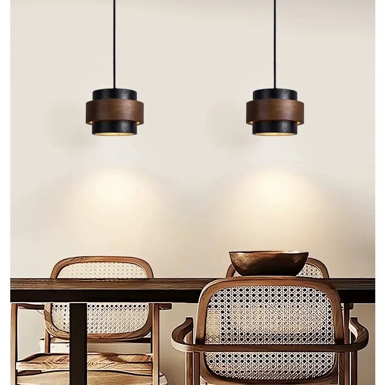 Lampa Wisząca Japandi Cylindryczna z Kamiennym Kloszem