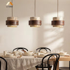 Lampa Wisząca Japandi Cylindryczna z Kamiennym Kloszem