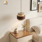 Lampa Wisząca Japandi Cylindryczna z Kamiennym Kloszem