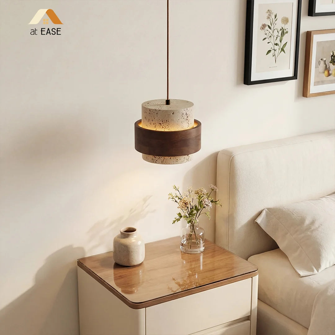 Lampa Wisząca Japandi Cylindryczna z Kamiennym Kloszem