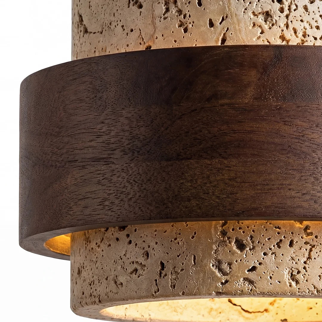 Lampa Wisząca Japandi Cylindryczna z Kamiennym Kloszem