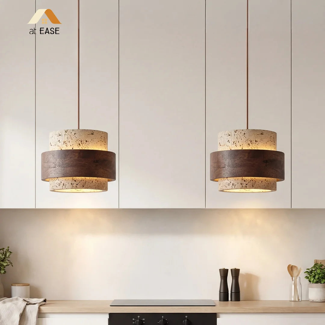 Lampa Wisząca Japandi Cylindryczna z Kamiennym Kloszem