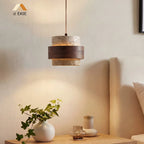 Lampa Wisząca Japandi Cylindryczna z Kamiennym Kloszem