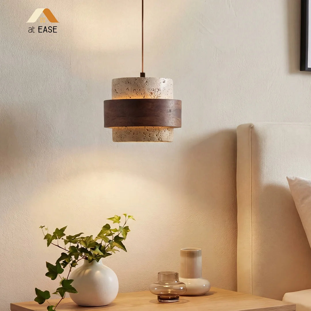 Lampa Wisząca Japandi Cylindryczna z Kamiennym Kloszem