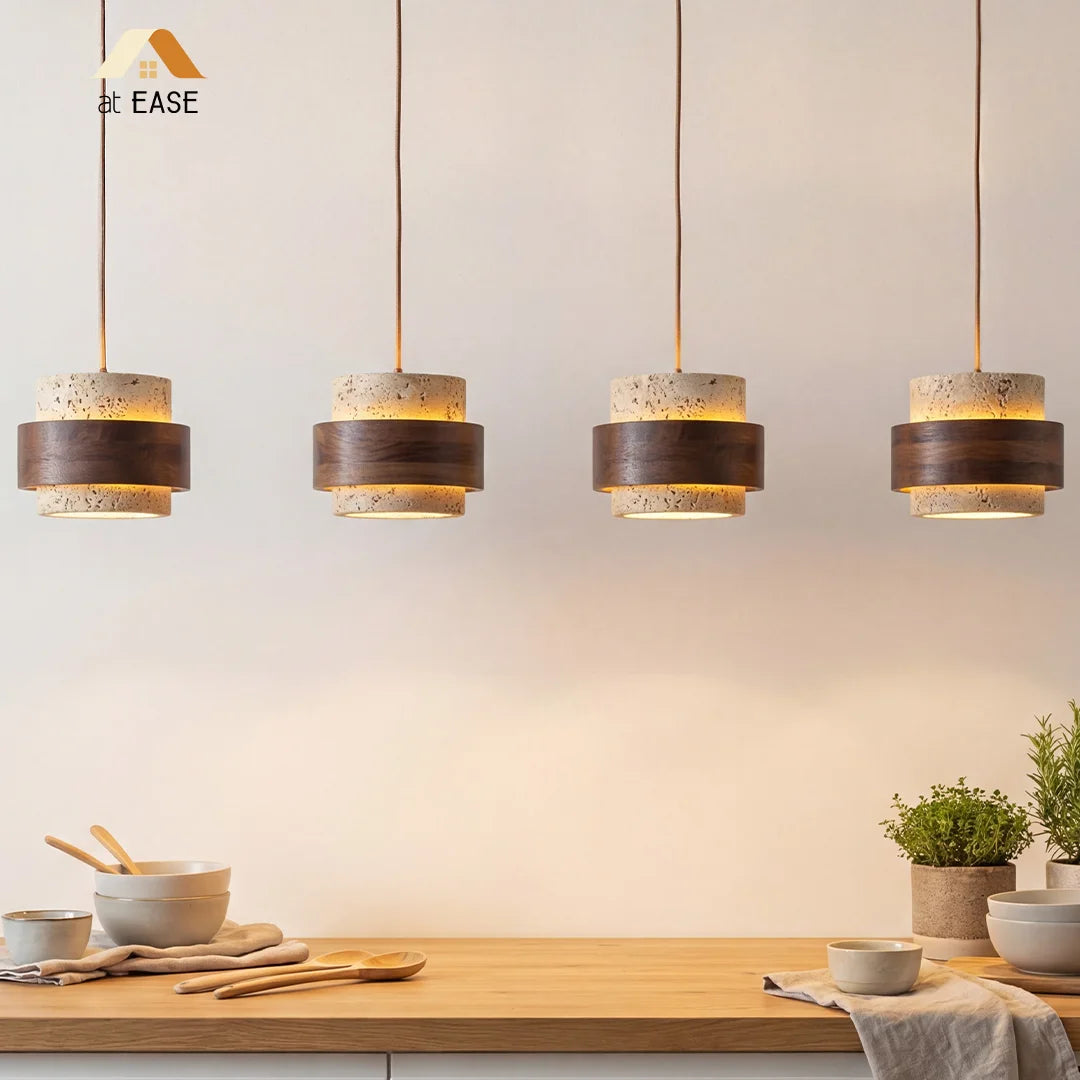 Lampa Wisząca Japandi Cylindryczna z Kamiennym Kloszem