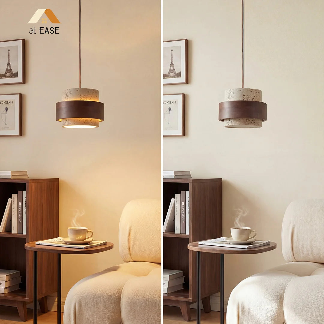 Lampa Wisząca Japandi Cylindryczna z Kamiennym Kloszem