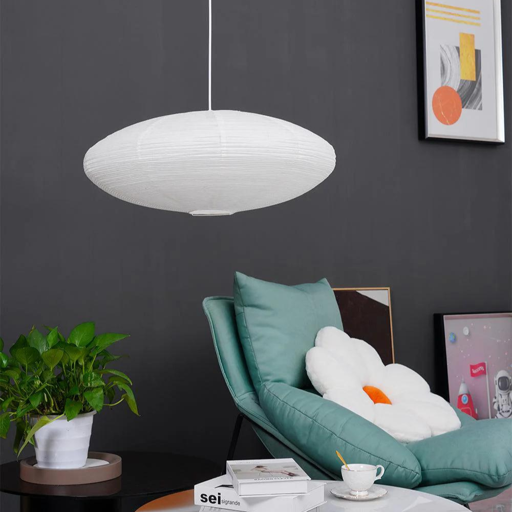Lampa Wisząca Japandi z Papierowym Kloszem w Kształcie Elipsy