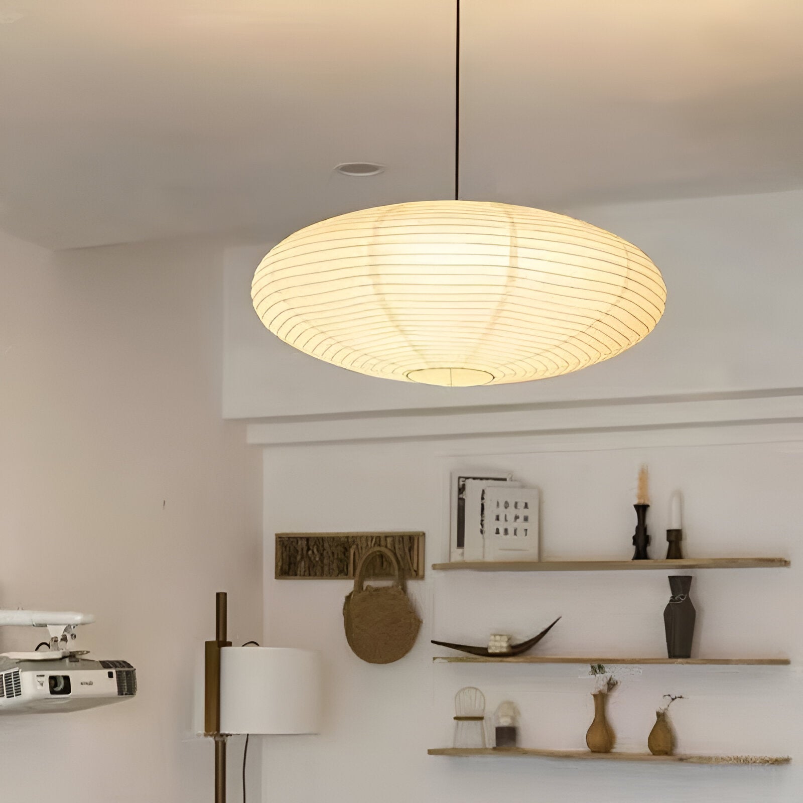 Lampa Wisząca Japandi z Papierowym Kloszem w Kształcie Elipsy
