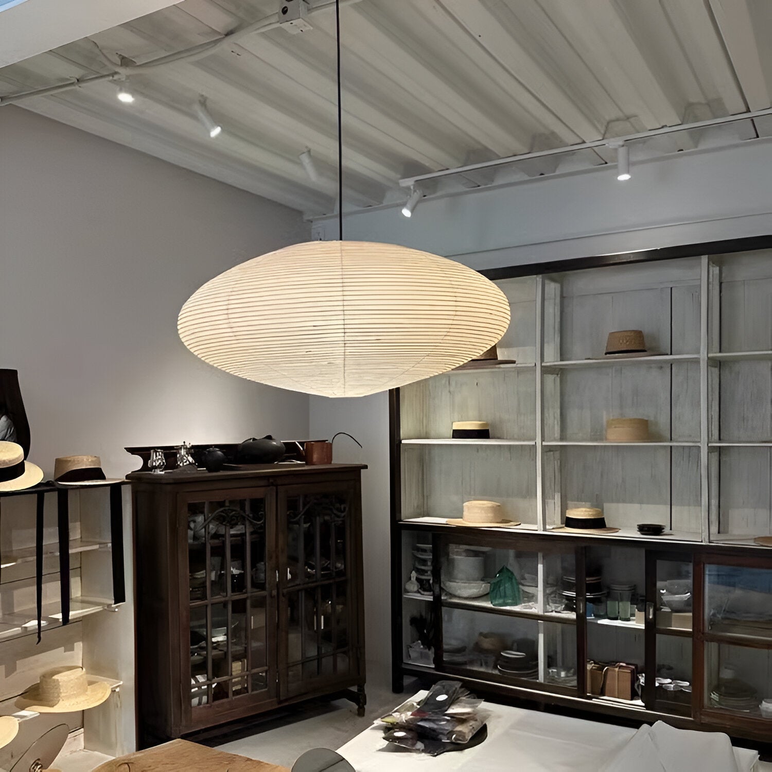 Lampa Wisząca Japandi z Papierowym Kloszem w Kształcie Elipsy