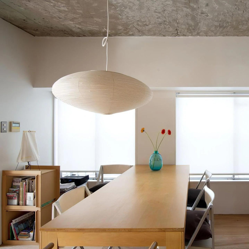 Lampa Wisząca Japandi z Papierowym Kloszem w Kształcie Elipsy