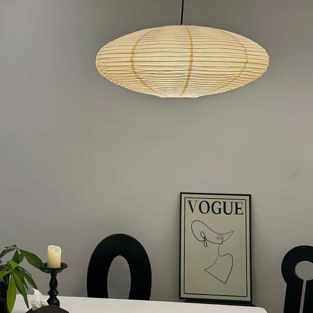 Lampa Wisząca Japandi z Papierowym Kloszem w Kształcie Elipsy