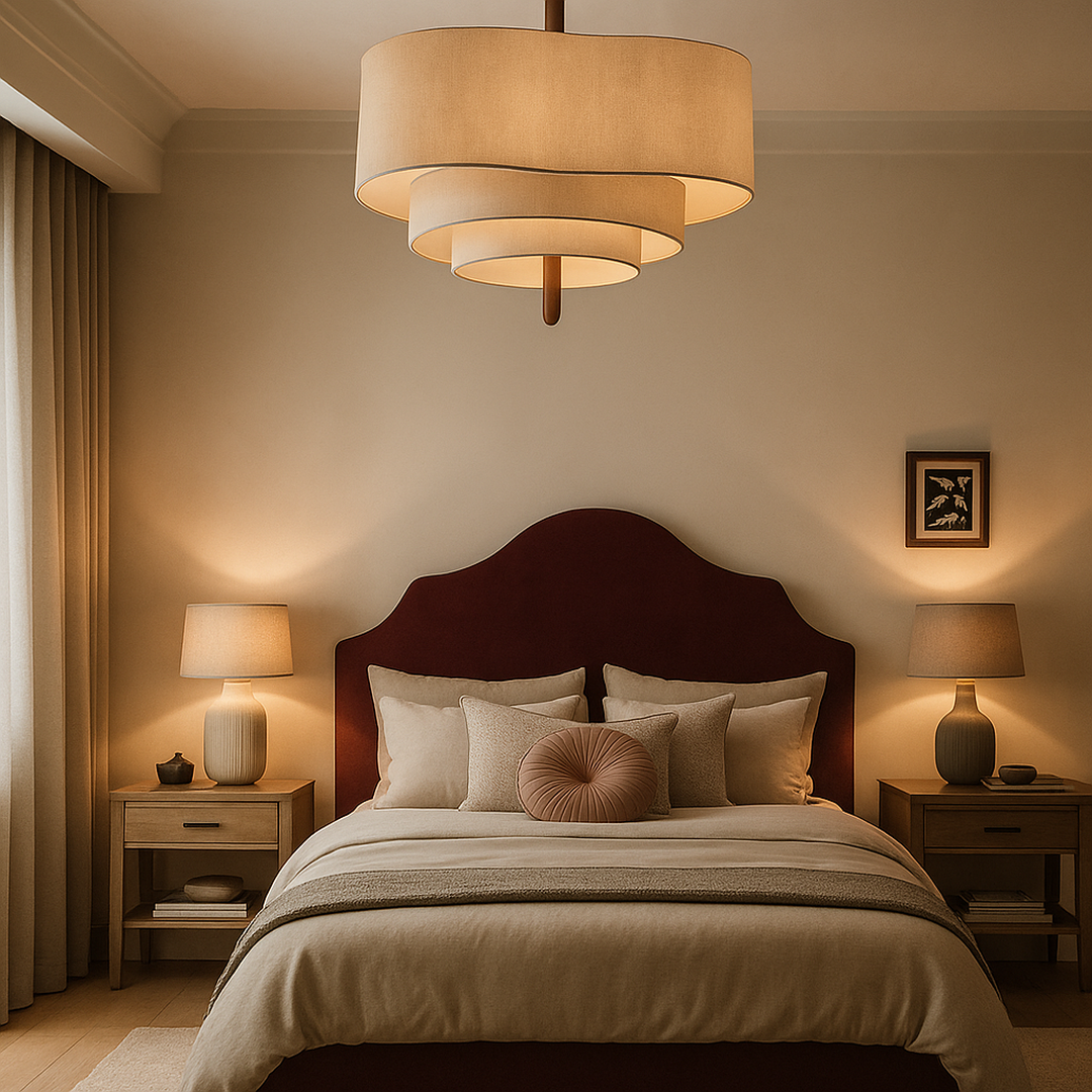 Lampa Wisząca Klasyczna z Trójpoziomowym Abażurem Tkaninowym