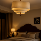 Lampa Wisząca Klasyczna z Trójpoziomowym Abażurem Tkaninowym