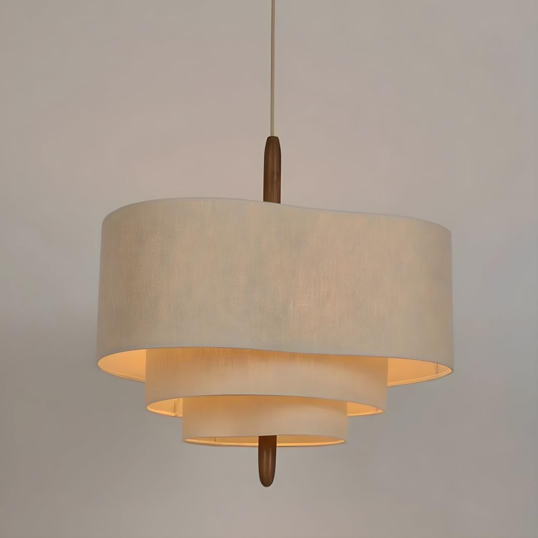 Lampa Wisząca Klasyczna z Trójpoziomowym Abażurem Tkaninowym