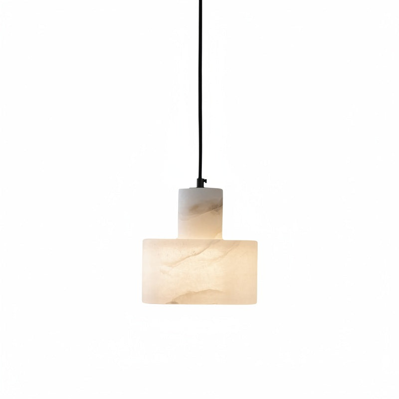 Lampa Wisząca Minimalistyczna z Alabastru z Podwójnym Cylindrem