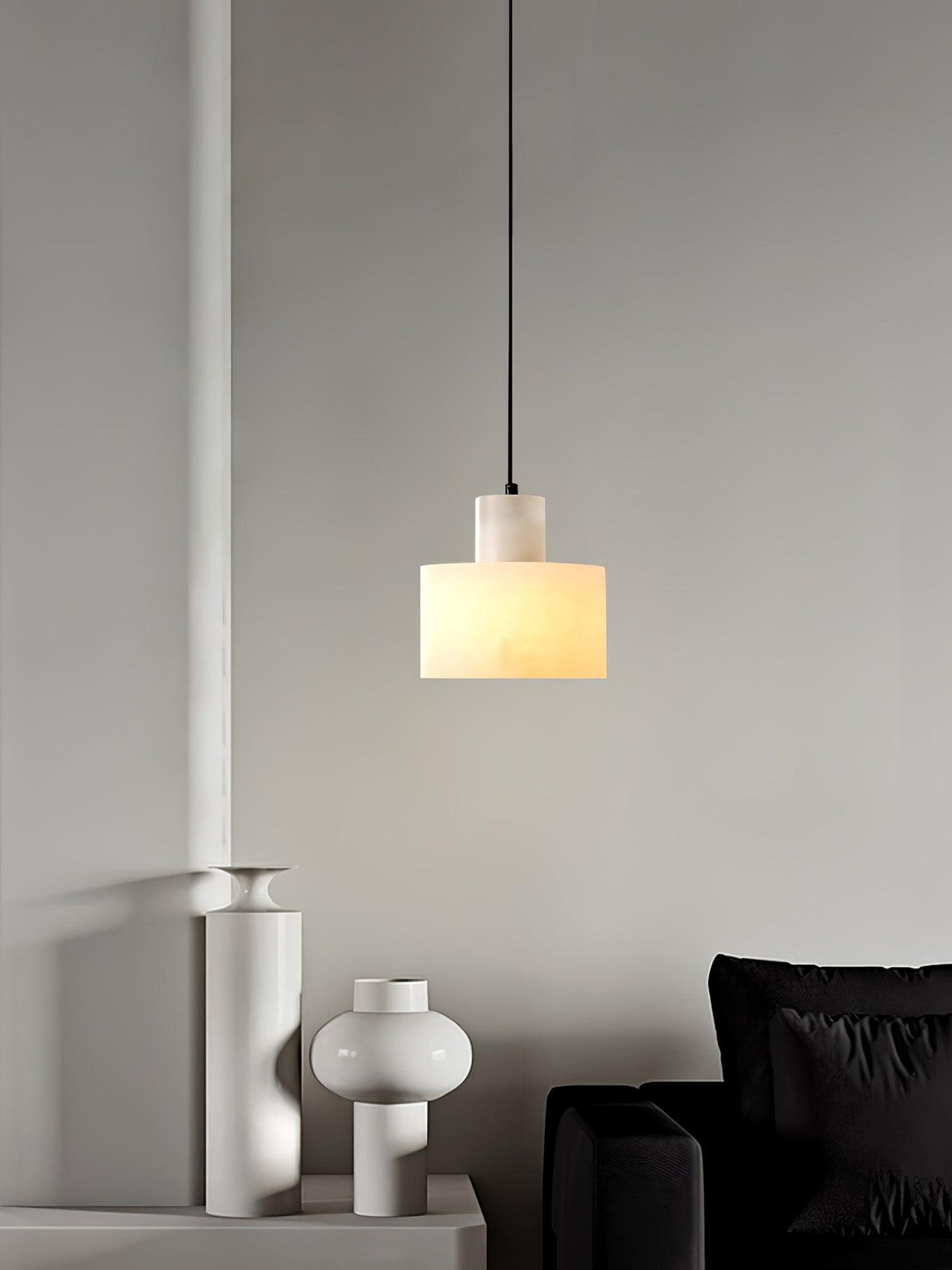 Lampa Wisząca Minimalistyczna z Alabastru z Podwójnym Cylindrem