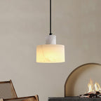 Lampa Wisząca Minimalistyczna z Alabastru z Podwójnym Cylindrem
