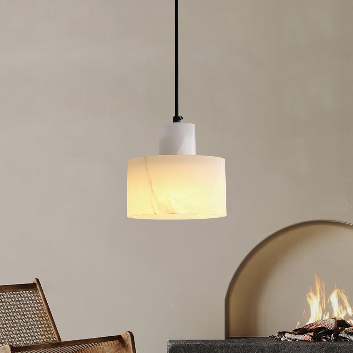 Lampa Wisząca Minimalistyczna z Alabastru z Podwójnym Cylindrem
