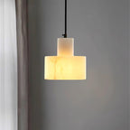 Lampa Wisząca Minimalistyczna z Alabastru z Podwójnym Cylindrem