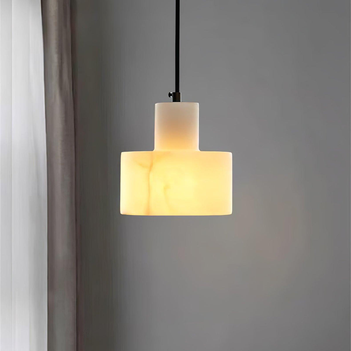 Lampa Wisząca Minimalistyczna z Alabastru z Podwójnym Cylindrem