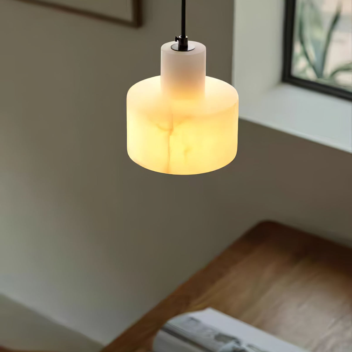 Lampa Wisząca Minimalistyczna z Alabastru z Podwójnym Cylindrem