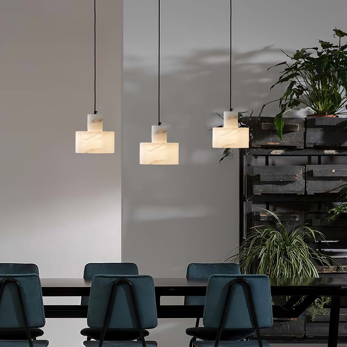 Lampa Wisząca Minimalistyczna z Alabastru z Podwójnym Cylindrem
