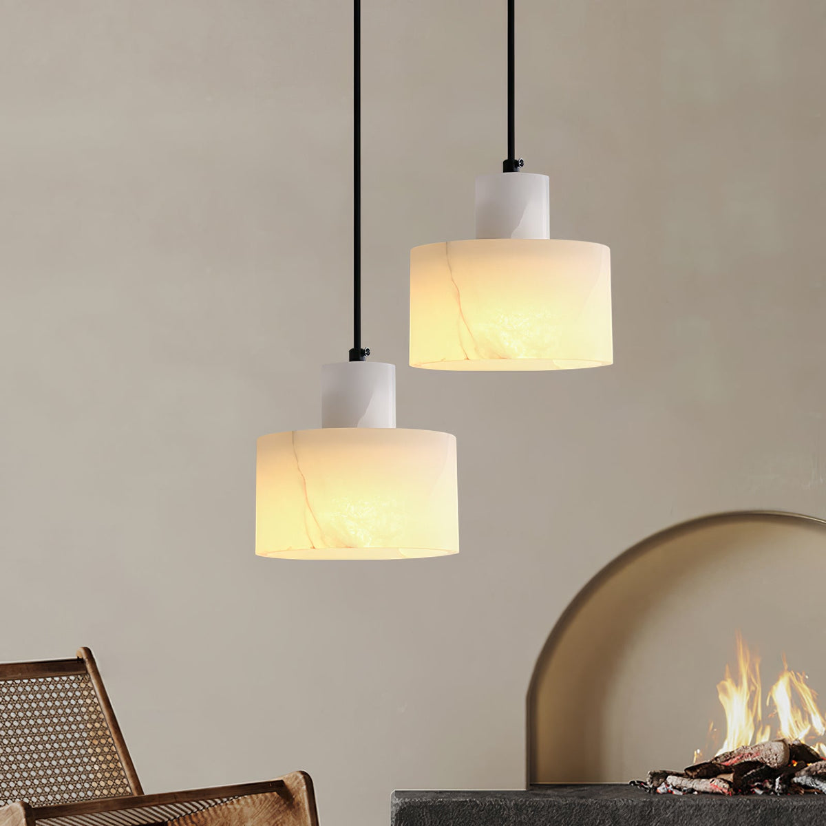 Lampa Wisząca Minimalistyczna z Alabastru z Podwójnym Cylindrem ##POS:23##