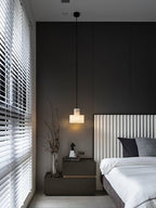 Lampa Wisząca Minimalistyczna z Alabastru z Podwójnym Cylindrem