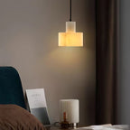 Lampa Wisząca Minimalistyczna z Alabastru z Podwójnym Cylindrem