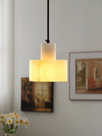 Lampa Wisząca Minimalistyczna z Alabastru z Podwójnym Cylindrem