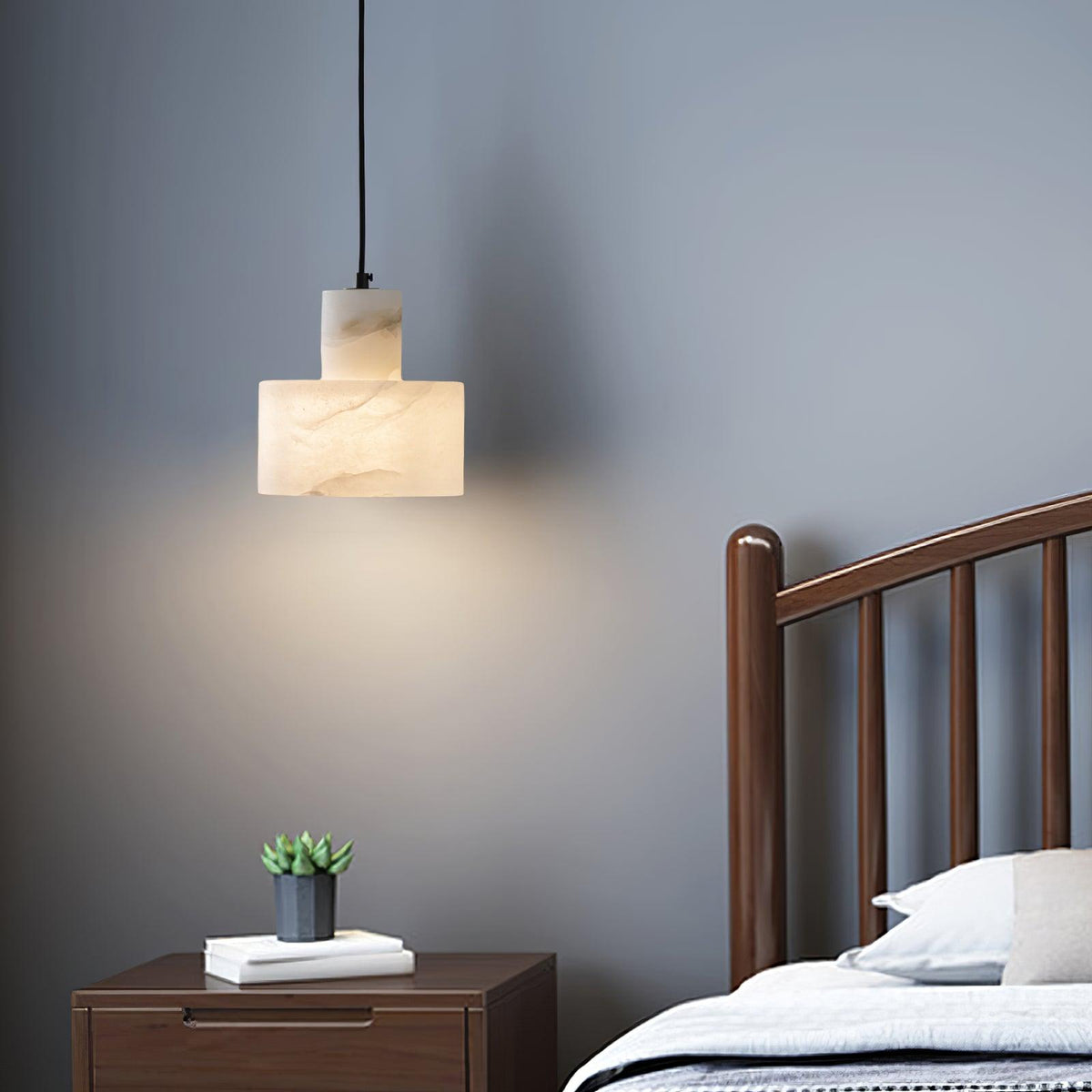 Lampa Wisząca Minimalistyczna z Alabastru z Podwójnym Cylindrem
