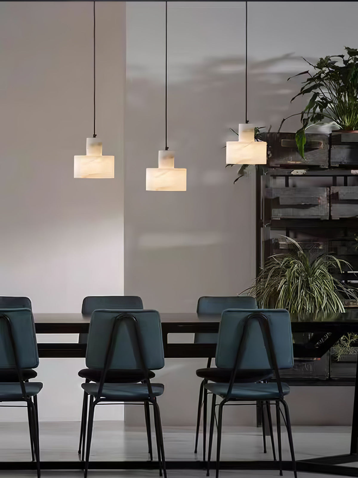 Lampa Wisząca Minimalistyczna z Alabastru z Podwójnym Cylindrem