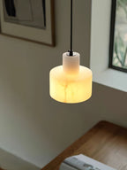 Lampa Wisząca Minimalistyczna z Alabastru z Podwójnym Cylindrem
