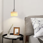 Lampa Wisząca Minimalistyczna z Alabastru z Podwójnym Cylindrem