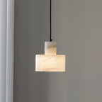 Lampa Wisząca Minimalistyczna z Alabastru z Podwójnym Cylindrem