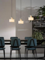 Lampa Wisząca Minimalistyczna z Alabastru z Podwójnym Cylindrem